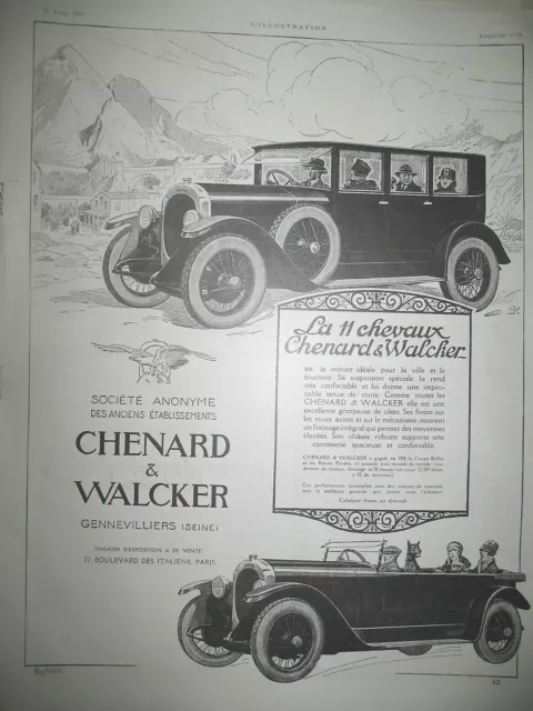 Publicite De Presse Chenard & Walcker Automobile 11 Cv French Ad 1925