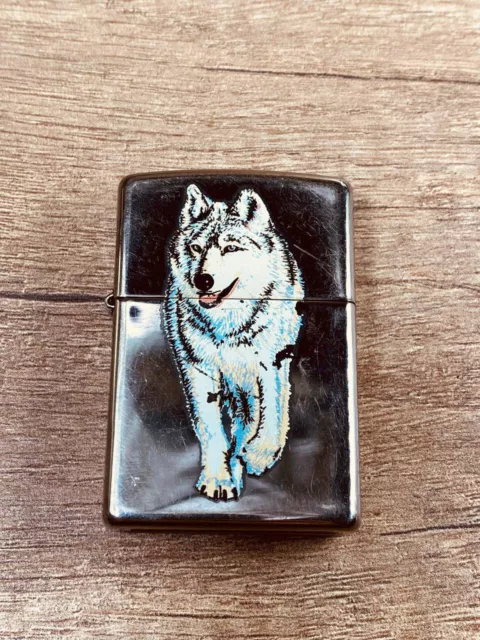 Year 2009 High Polish Zippo Lighter With LONE WOLF Logo Good Condition #5647
