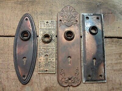 Mixed Lot of 4 Antique & Vintage Door Plates Hardware Steel & Brass