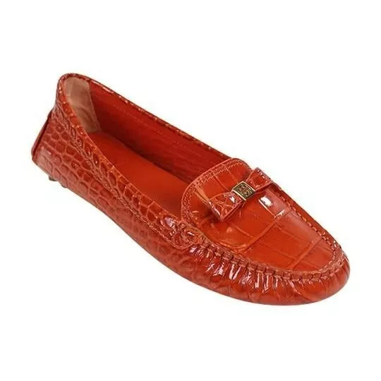 NIB Tory Burch Ludlow Croc Embossed Leather Loafers  Driver 8.5 2