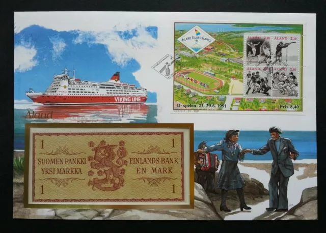 Aland Islands Games 1991 Sport Traditional Dance Ship FDC (banknote cover) *rare