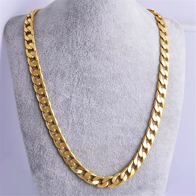 7MM 24" Hommes Plaqué Or Jaune 18k Collier Cubain Chaîne Bijoux Mens Hip-Hop