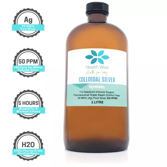 Colloidal Silver 50PPM 1 LITRE 99.999% Pure Mineral Supplement Finest Silver