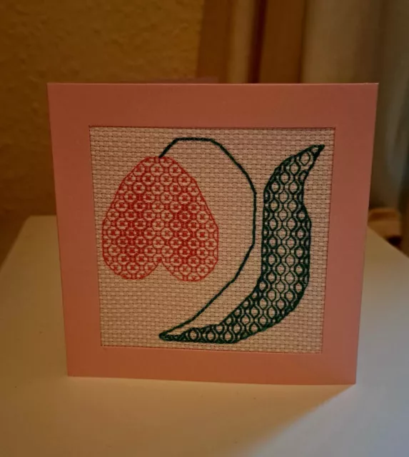 Handmade Completed Cross Stitch Birthday/Celebration Card - Pink Flower