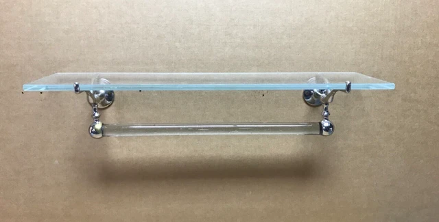 Antique VTG Nickel Over Brass 24" Glass Shelf 18" Towel Bar Old 1583-23B