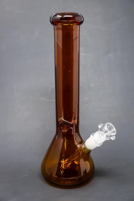 12" Amber Glass Hookah Water Pipe Tobacco Beaker Bong w/ ICE Catcher