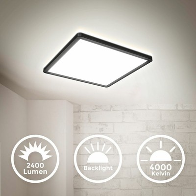 pour couloir cave IP44 cuisine ultra fin rond 4000 K 29,4 x 29,4 cm VECINO Plafonnier LED plat 18 W salle de bain blanc 