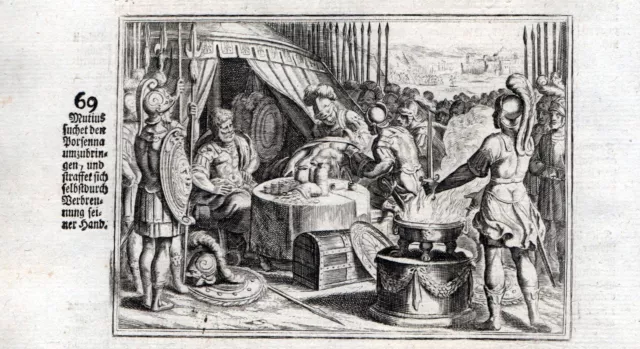 1700 Mutius Porsenna Strafe Punishment Antique Antiquity Copperplate Merian