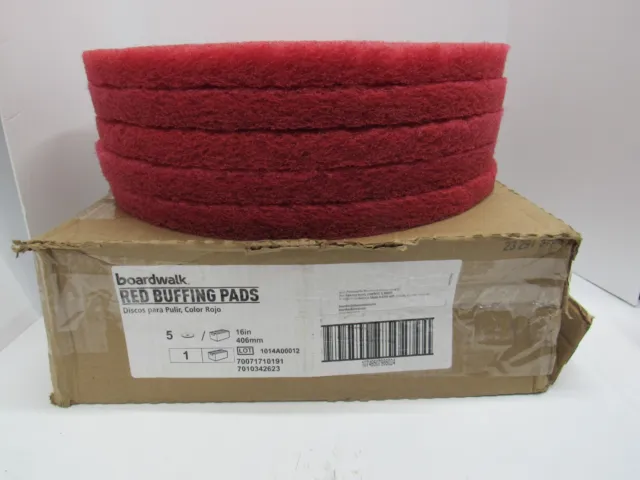 Boardwalk 4016RED 16 in. Buffing Floor Pads - Red (5/Carton) Open Box