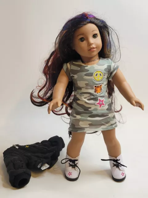 American Girl Doll Truly Me 18" Camo Dress Colored Hair W/Black Jacket