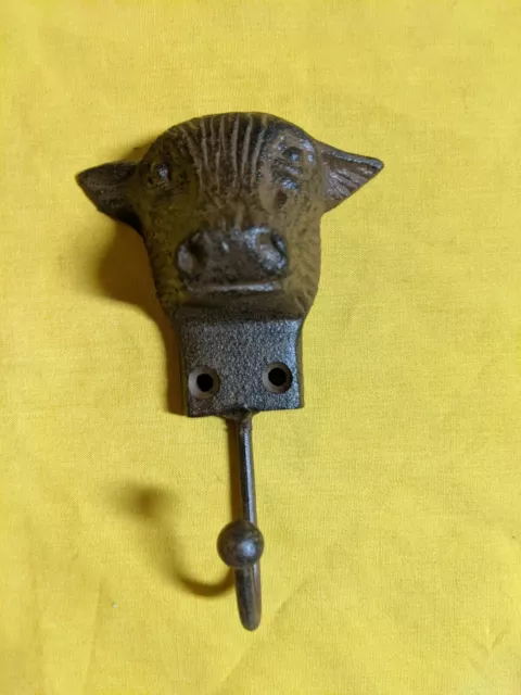 Cast Iron COW HEAD Coat Key hook Ranch Farm Cattle Brown Rustic Western hanger
