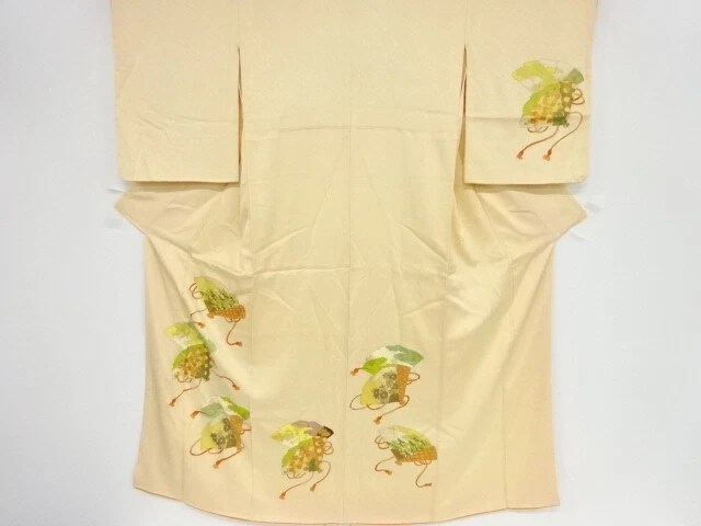 85793# Japanese Kimono / Antique Kimono / Embroidery / Folding Fan With Ume Kiku