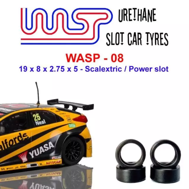 Urethane Slot Car Tyres x 4 Wasp 08 19 x 8 x 2.75 x 5 Fit Scalextric