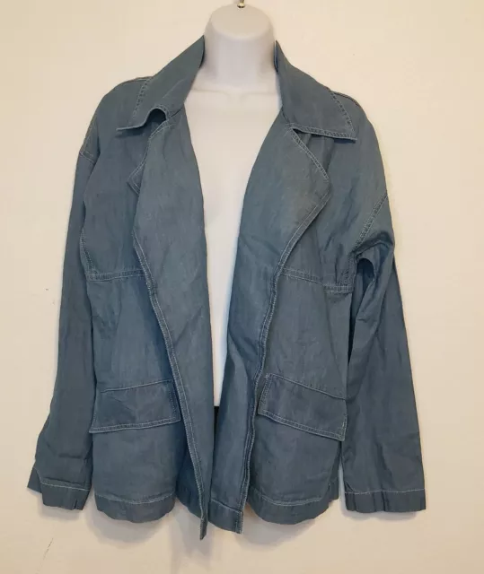 Caslon Women's Chambray Utility Jacket with Pockets Open Front Size Small