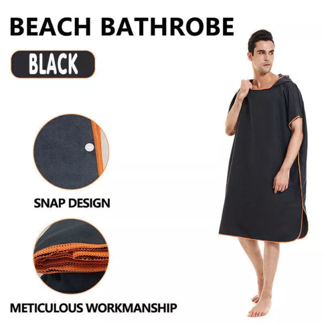 Adult Changing Robe Towel Bath Hooded Quick Dry Beach Towel Poncho Bathrobe AU 3
