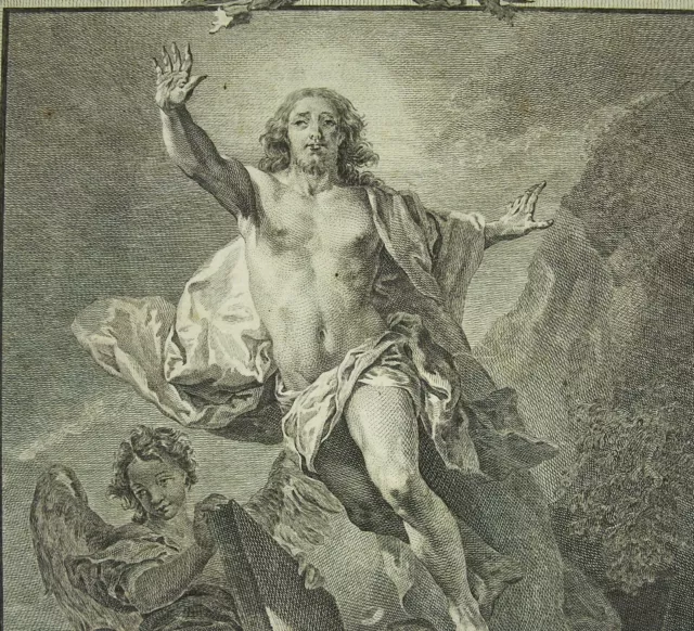 Antique print la Résurrection du Christ scène religieuse c1750 Jésus ressuscité 3