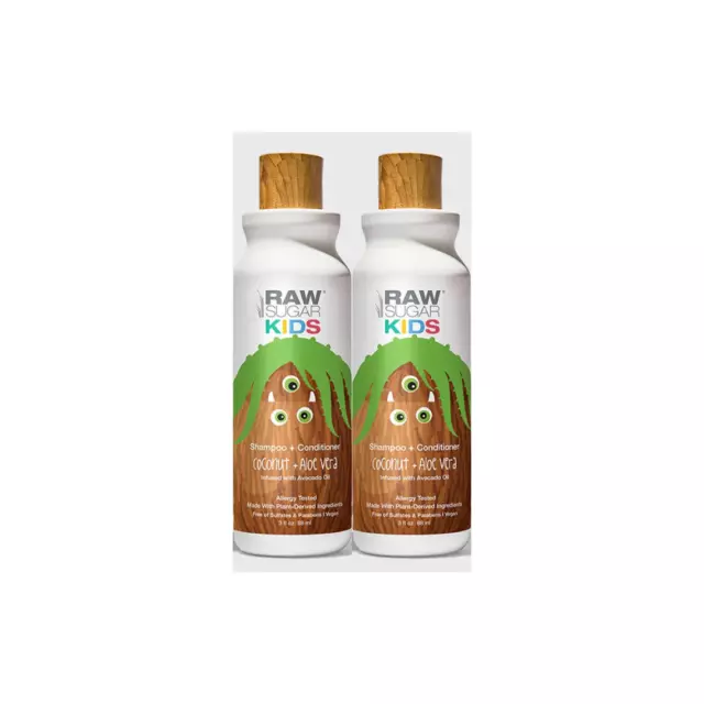 (2) Raw Sugar Kids Shampoo/Conditioner Coconut + Aloe Vera Travel Sz 2x3oz = 6oz