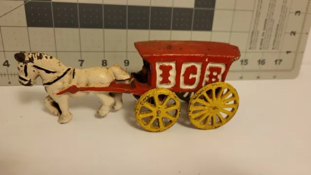 Cast Iron Horse Drawn Ice Wagon Carriage Vintage Toy