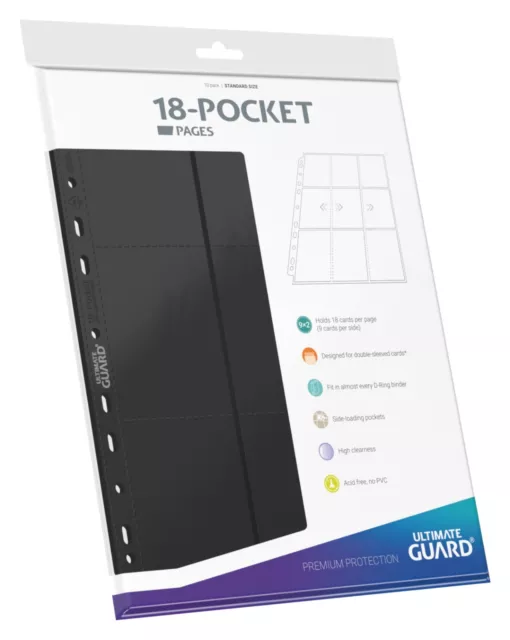 (10-Pack) Ultimate Guard 18-Pocket Black Sports Gaming Card Sideload Album Pages