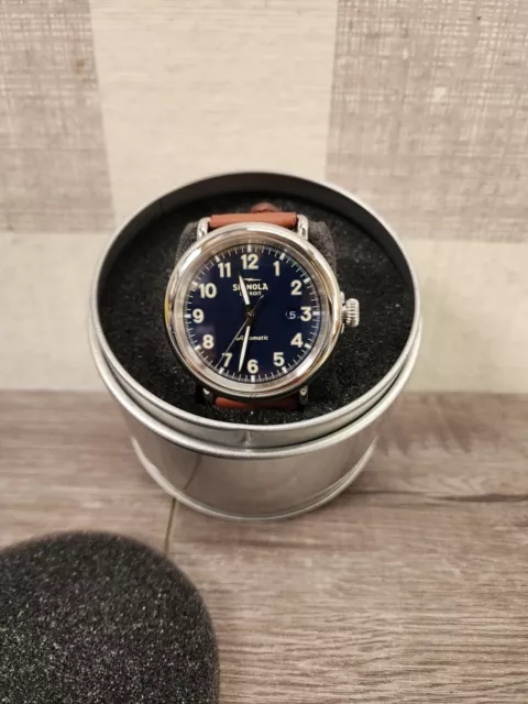 Shinola The Runwell Men's Automatic 45MM W/Leather Strap Midnight Blue Dial