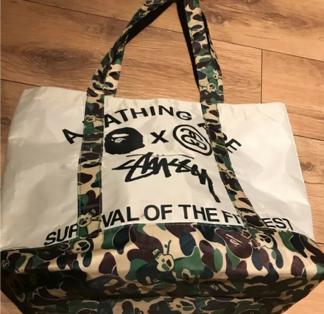 2010 A BATHING APE STUSSY tote bag Survival of the fittest Japan exclusive BAPE