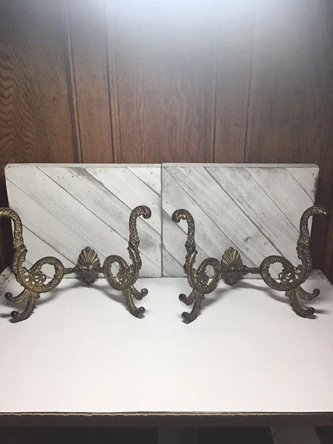 2 Vintage Brass Floral Curtain Tie Backs/Wall Hooks Victorian Ornate Huge
