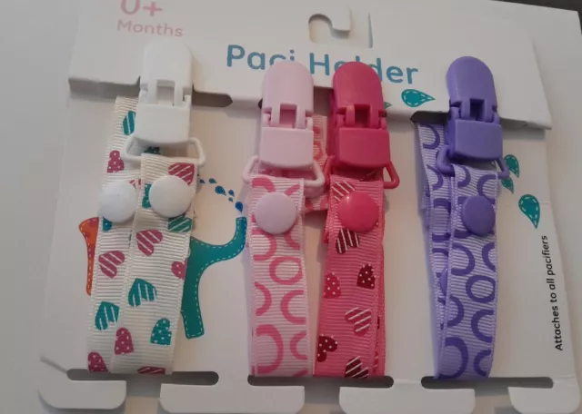 4 Set Dummy Clips GIRL / BOY  Baby  Soother Chain Holder Strap's LOVELY HEARTS