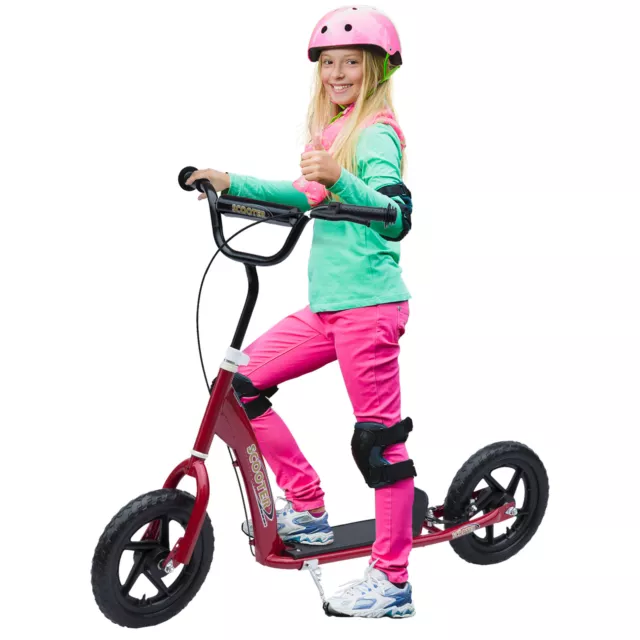 HOMCOM Push Scooter Teen Kids Stunt Bike Ride On with 12" EVA Tyres, Red