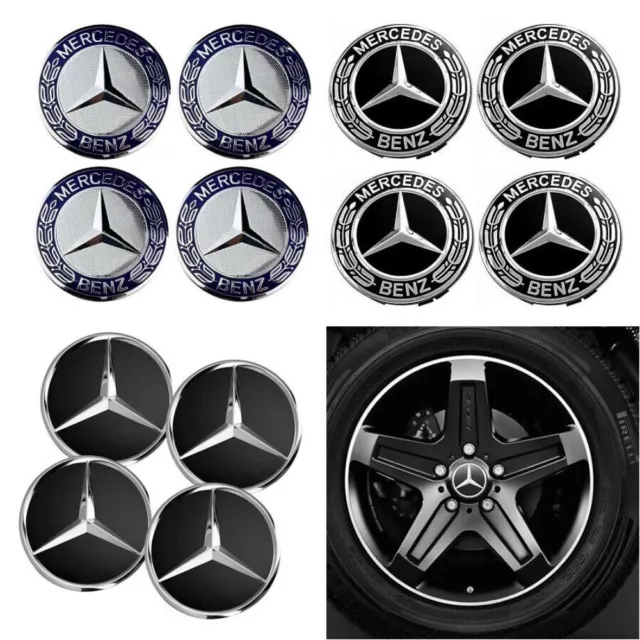 4Pcs Mercedes Benz Alloy Wheel Centre Hab Caps 75mm Badges Hub Emblem Black AU