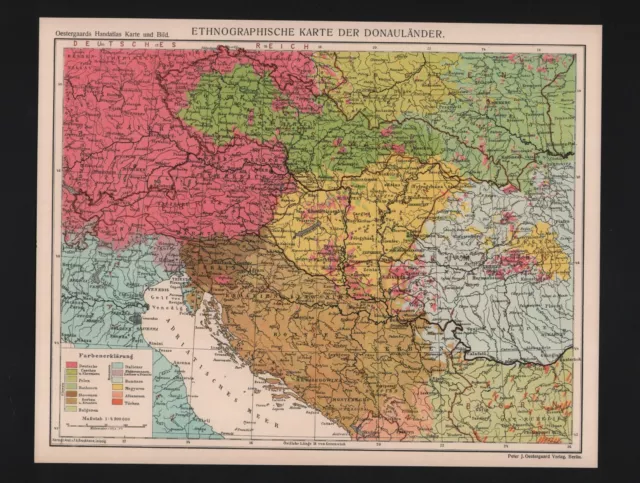 Landkarte map 1929: Ethnografische Karte der Donau-Länder.