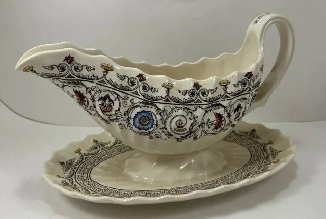 Vintage Spode Copeland England "Florence" Gravy Boat w/ Attached Underplate