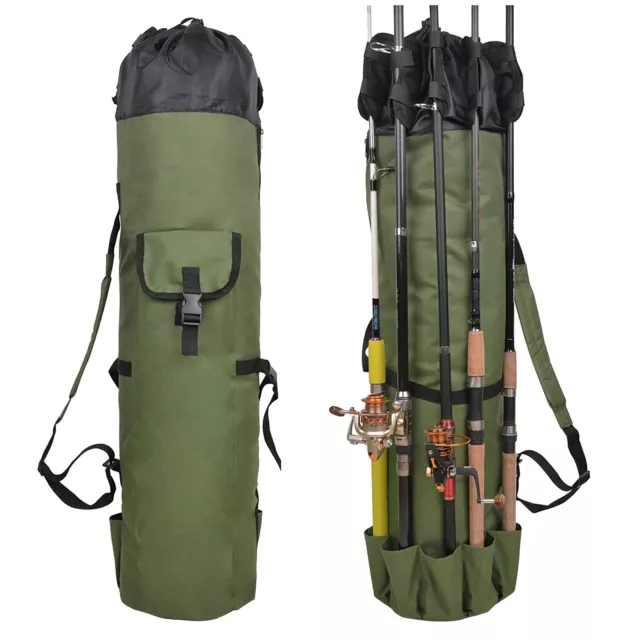 Fishing Bag Fishing Rod Reel Case Carrier Holder Fishing Pole Storage for 5 Rods