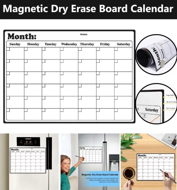 A3 Magnetic Fridge Whiteboard Dry Erase Calendar Planner Monthly Weekly Daily AU