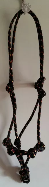 Handcrafted PONY Rope Halter Extra nose Knots Black - Horse Riding Headstall