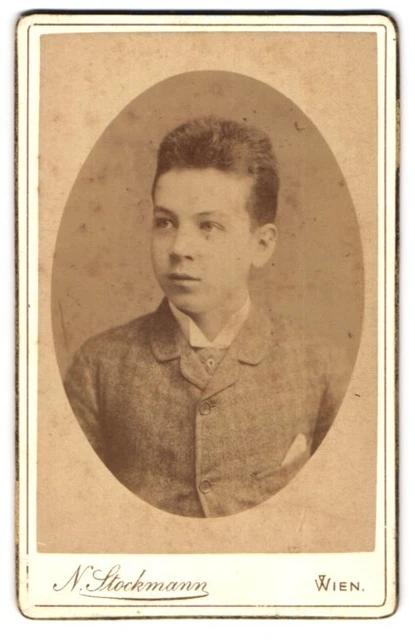 Fotografie N. Stockmann, Wien, Praterstr. 10, Portrait frecher Bube im karierte