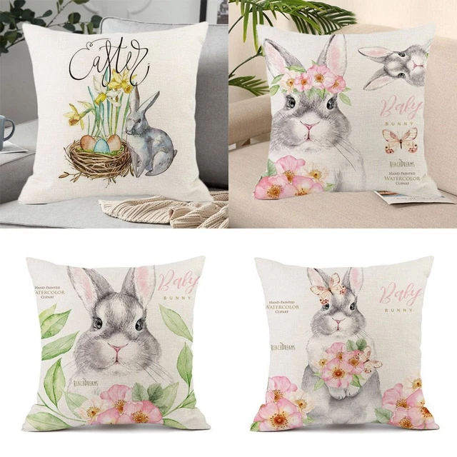 Sofa flax Home Party Pillow Cover Cushion Case Rabbit Bunny Easter Pillowcase