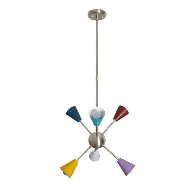 Lustre spoutnik en laiton multicolore Spoutnik italien à 6 lumières pour la...