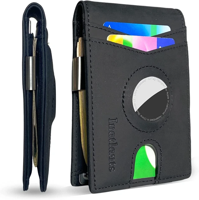 Airtag Wallet Case Genuine Leather Credit Card Holder Magnetic Cover for Men
