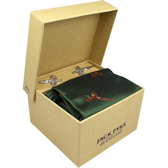 Jack Pyke Cravatta, Hanky e Gemelli Set Regalo - Verde Fagiano Verde Verde Uomo