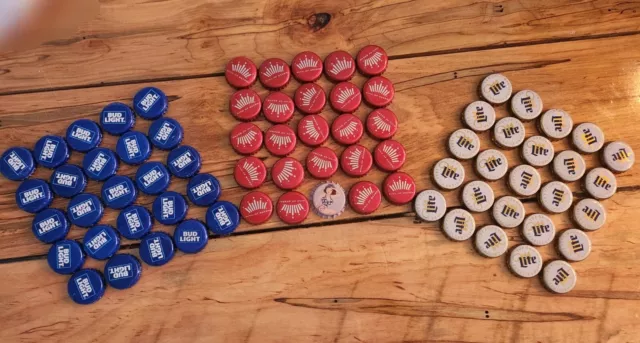 Lot of 75 beer bottle caps~Red White & Blue~for crafts~Budweiser~Bud~Miller Lite