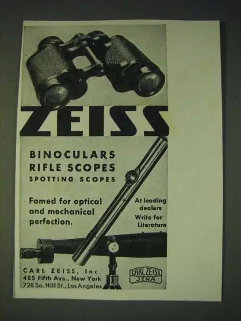 1937 zeiss Binoculars, rifle scopes and spotting scopes Ad