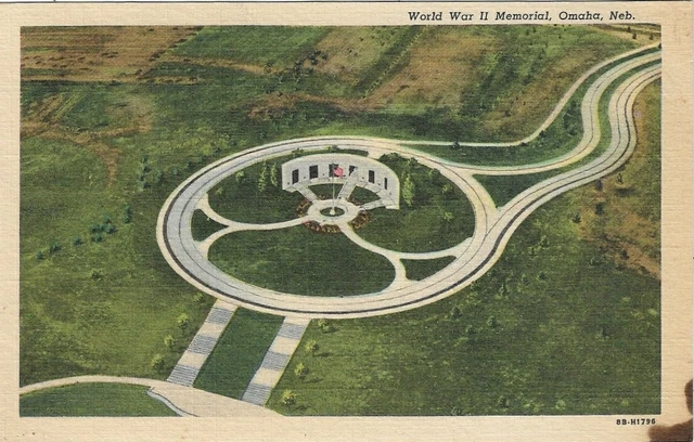 Omaha Nebraska Postcard Aerial View Wwii Memorial Vintage Linen Ne Pc