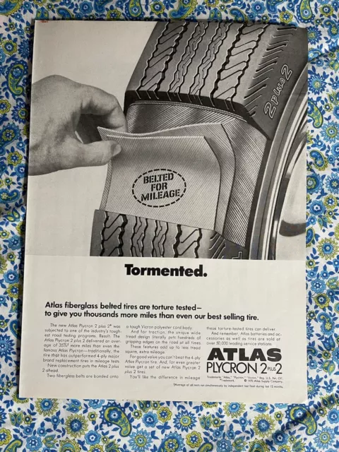 Vintage 1970 Atlas Tires Print Ad Plycron 2 Plus 2 Tormented