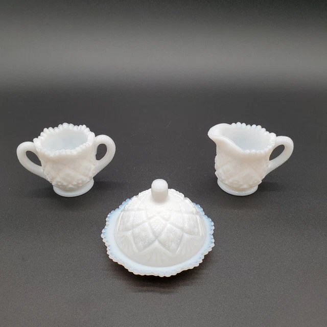 Westmoreland Milk Glass Childs Sugar, Creamer, and Butter Dish