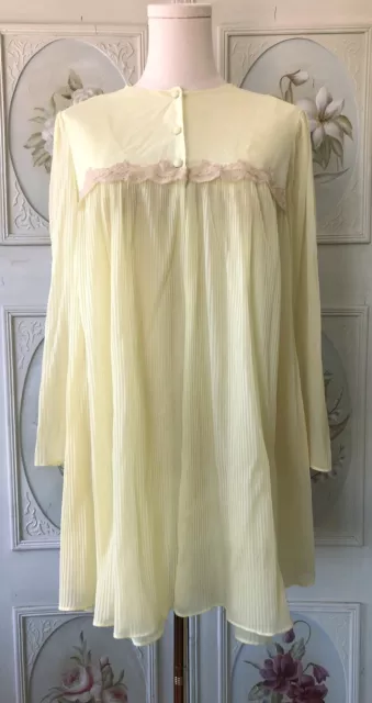 VTG 50s USA FORMFIT ROGERS 2-PIECE YELLOW PEIGNOIR MINI NIGHT GOWN ACCORDION S 2