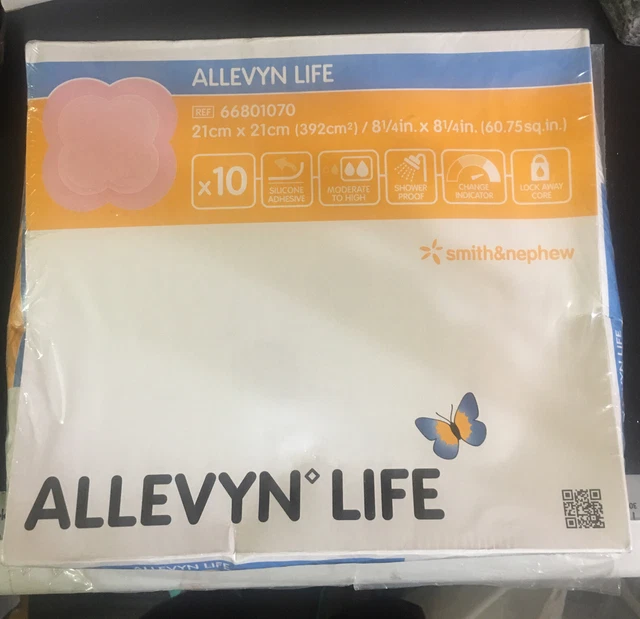 Smith & Nephew 66801070 Allevyn Life Sterile Dressings 8 1/4" x 8 1/4" Exp 07/23