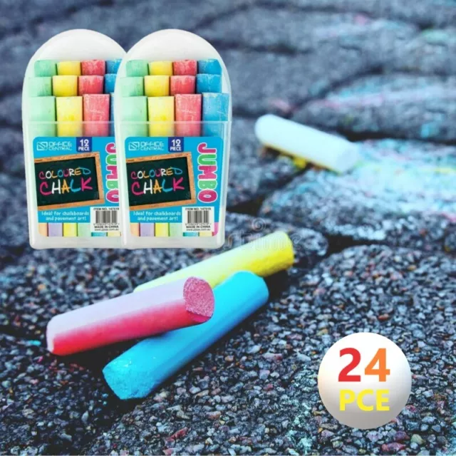 24PCE Durable Chalk Jumbo Coloured Value Pack Creative Kids Fun Bright Artistic