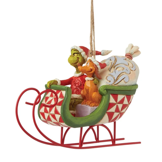 Jim Shore The Grinch: Grinch and Max in Sleigh Hanging Ornament 6008895 Jim Shore The Grinch: Grinch and Max in Sleigh Hanging Ornament 6008895