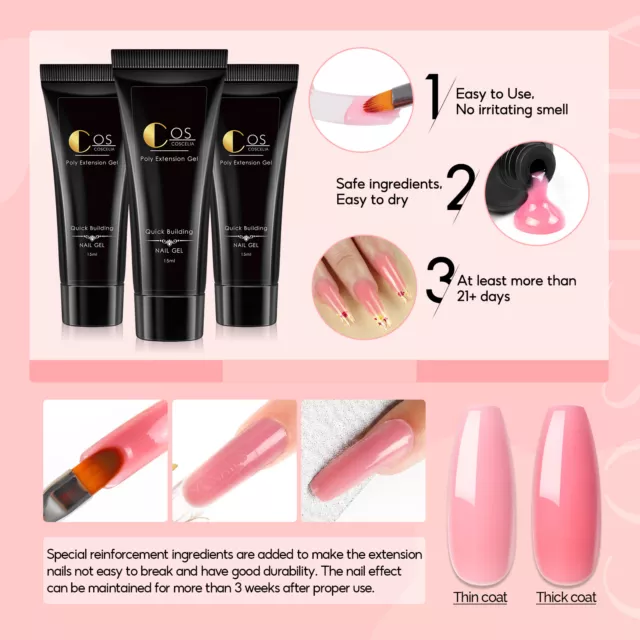 Juego de extensión de uñas solución deslizante Poly Gel juego de uñas con luz UV Starter Kit DE 3