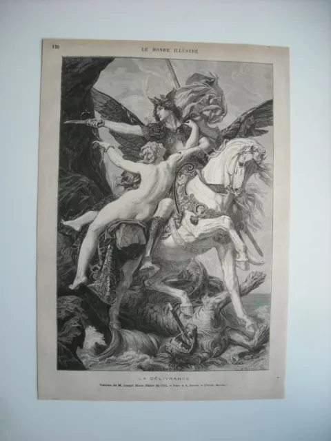 Gravure 1877. Salon 1876. La Delivrance. D’apres Le Tableau De M. Joseph Blanc.